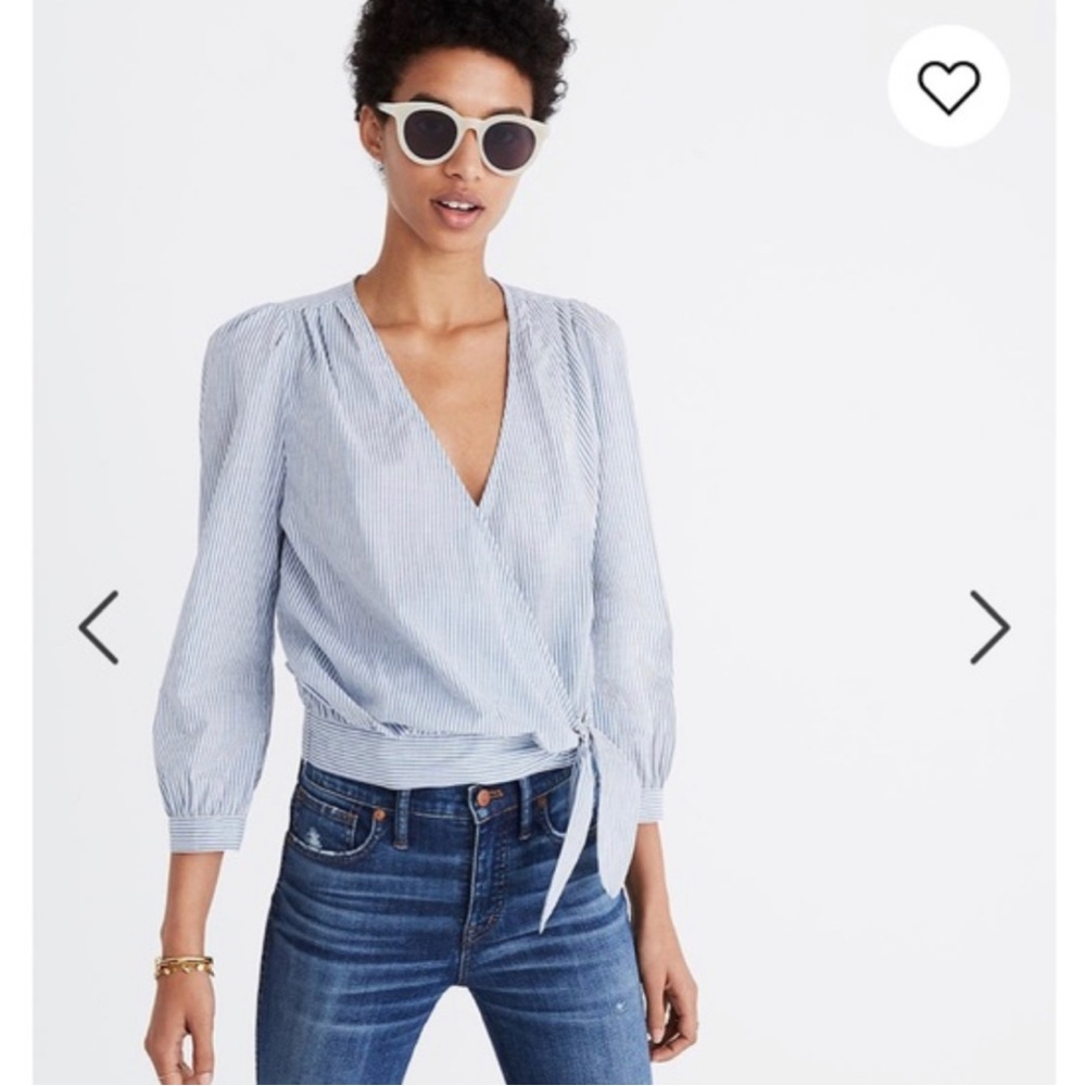 Madewell V neck Wrap Top in Indigo Stripes - Size Small